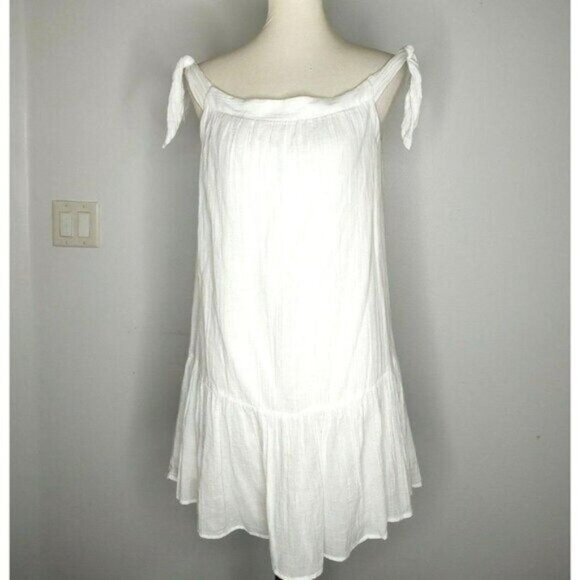 BCBGMaxAzria Dress XXS White Gauzy Resort Beach Beckie Off Shoulder - Picture 2 of 11